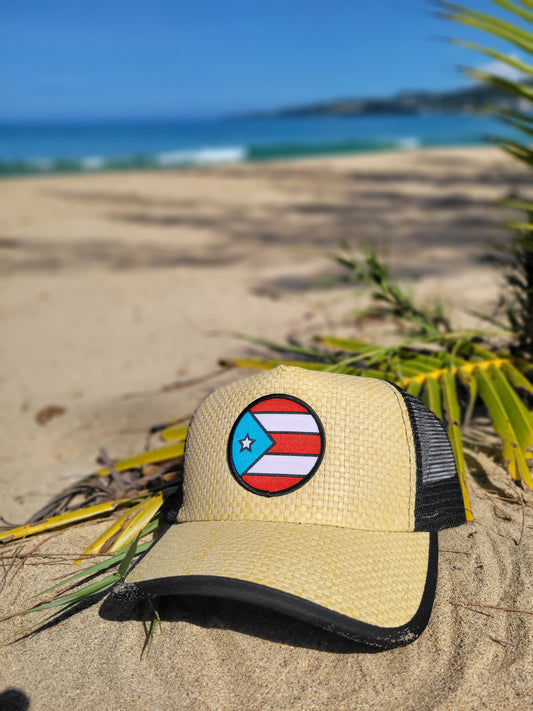 Gorra de paja con bandera redonda