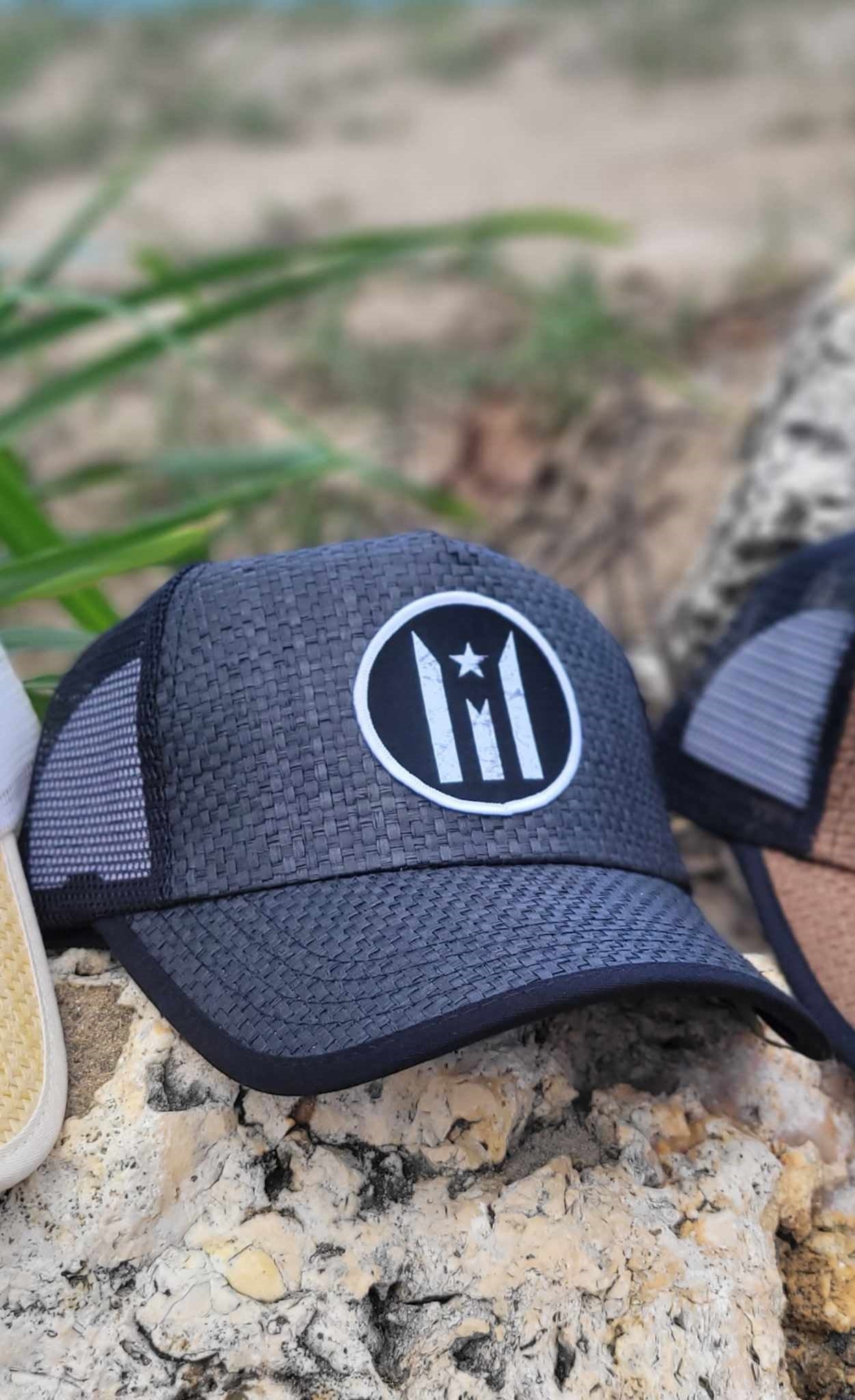 Gorra de Paja "Bandera Black and White" Redonda