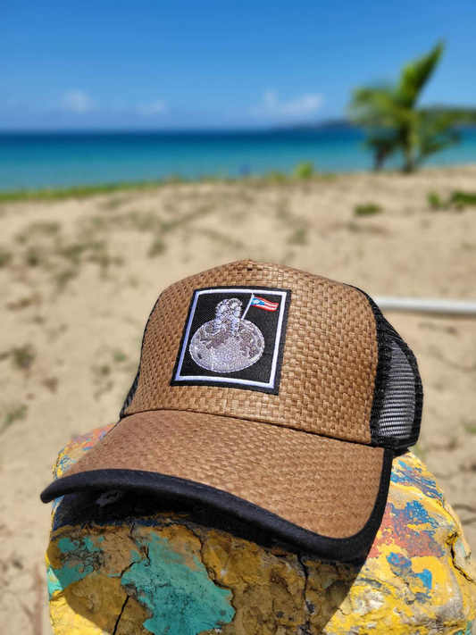 Gorra de Paja "Boricua en la luna" Cuadrado