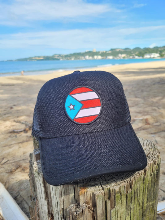 Gorra de tela simulando paja "Bandera Puerto Rico"