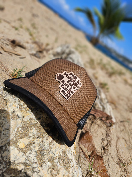 Gorra de paja "Por la mañana café por la tarde ron"