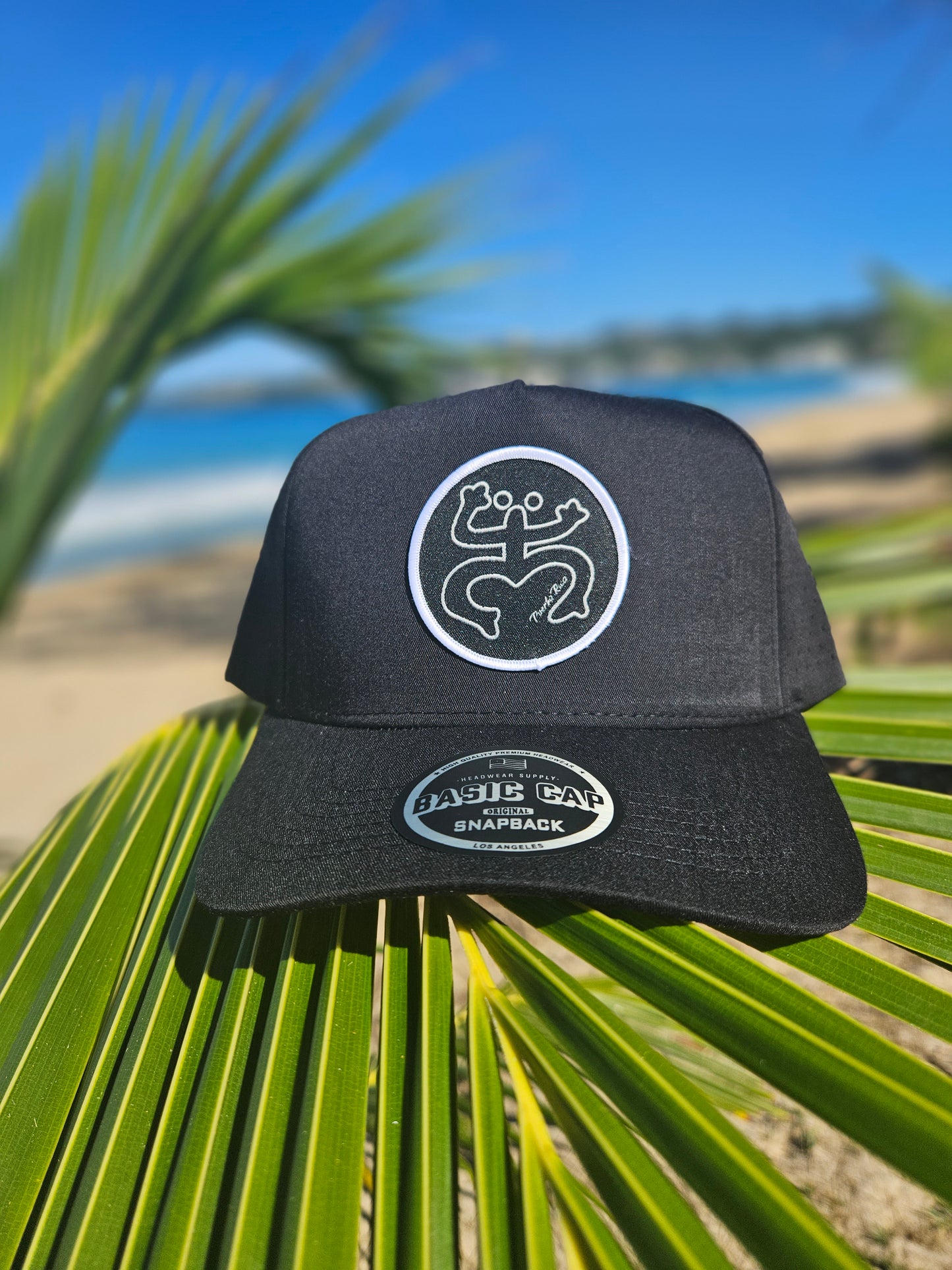 Gorra de tela negra "Coqui taino blanco y negro"